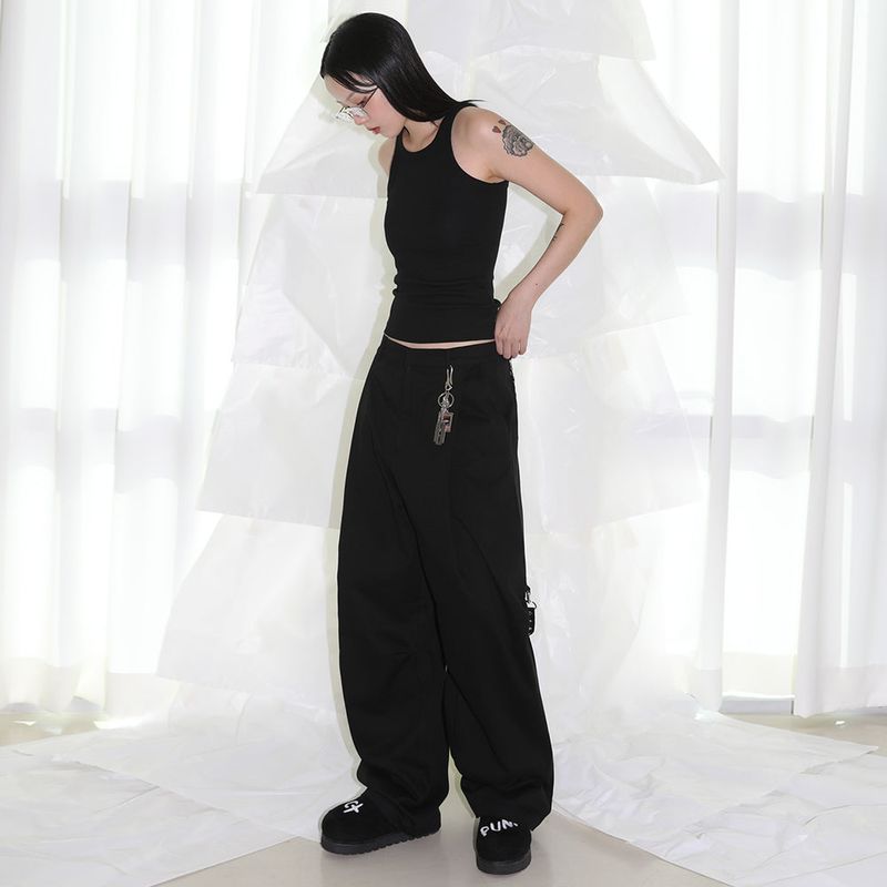 X Strap Wide Pants - BLACK