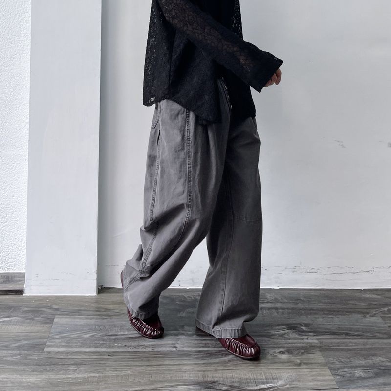 Washed Multi-Button Wide Pants