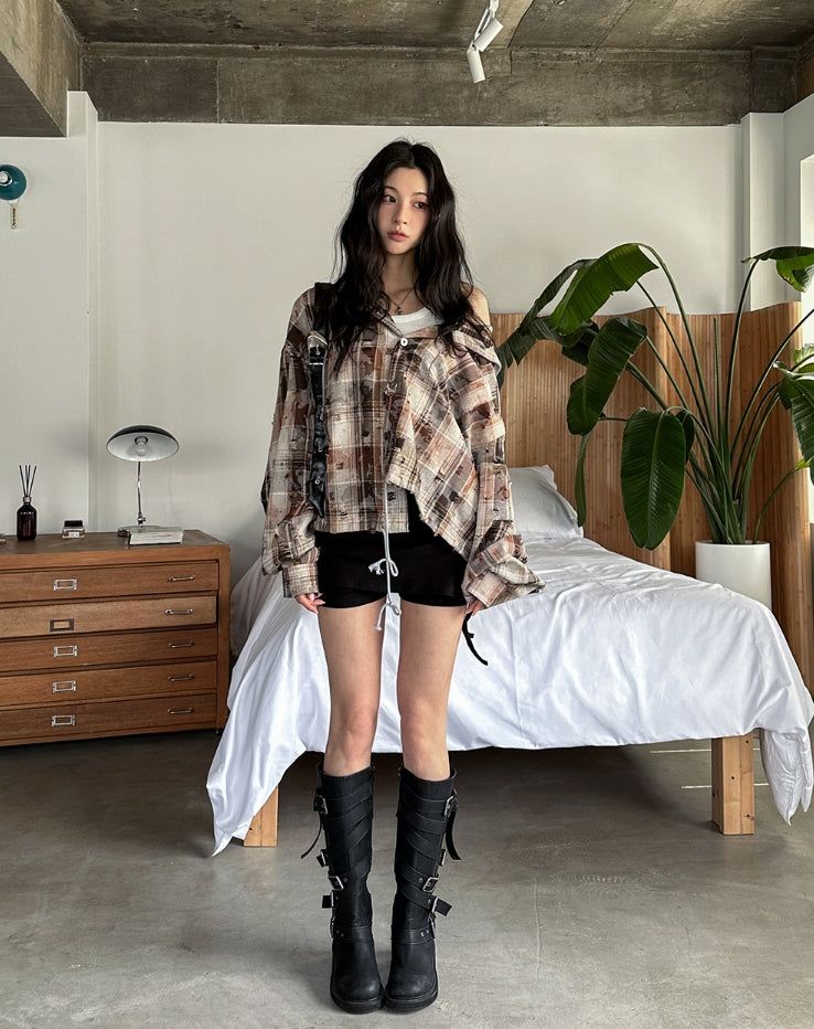 Vince damage checked hoodie jacket
