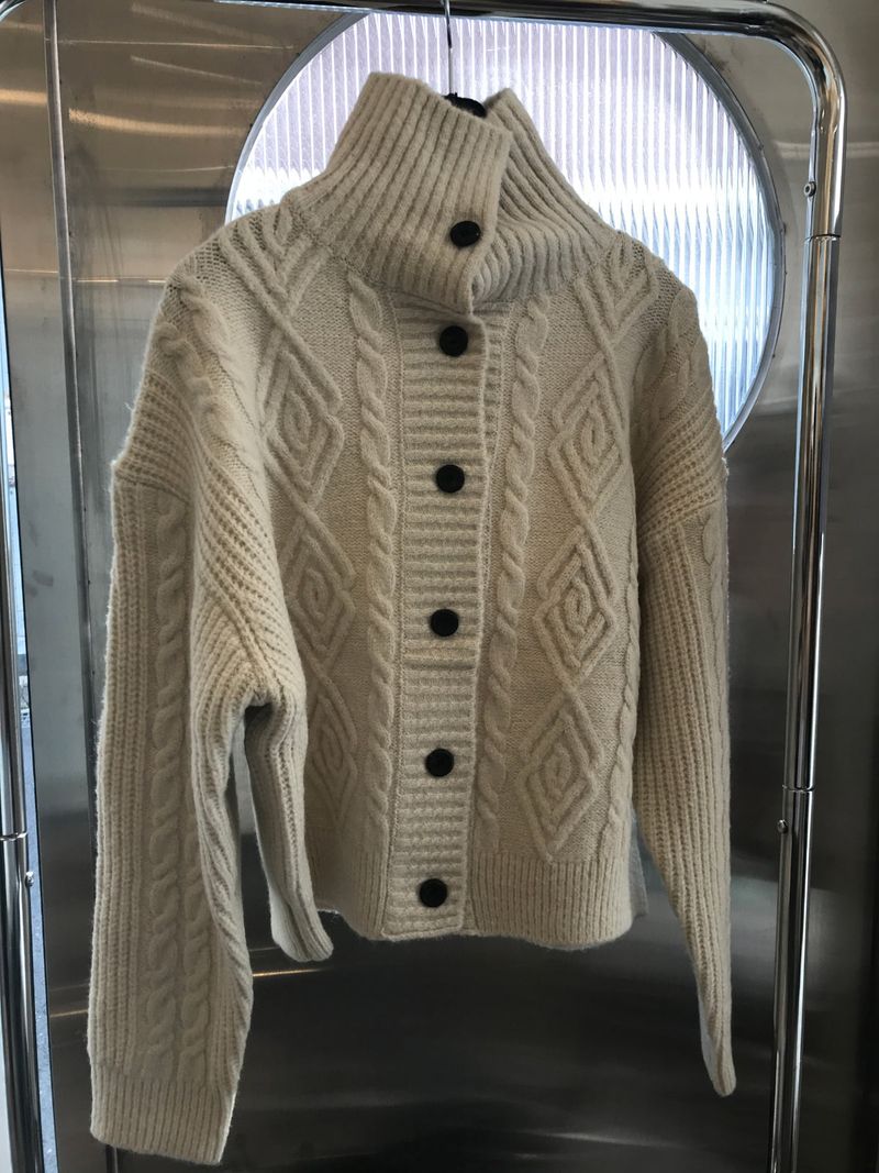 Wool fisher high neck cardigan 