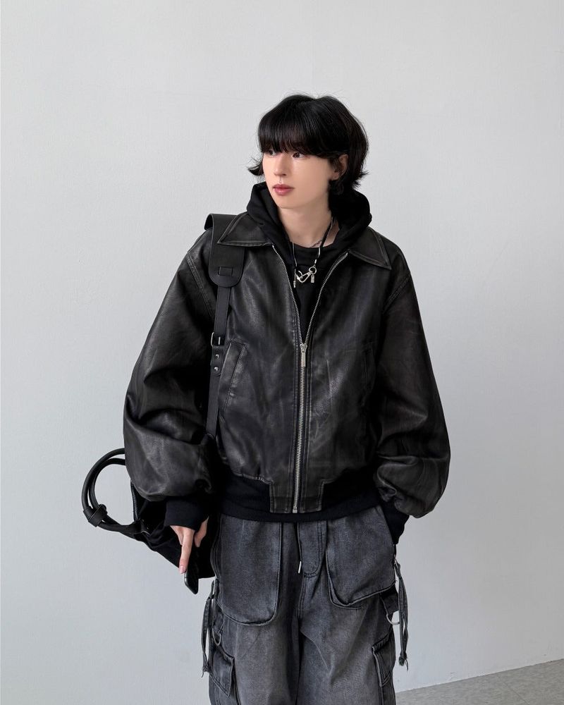 Akaza cropped leather jacket