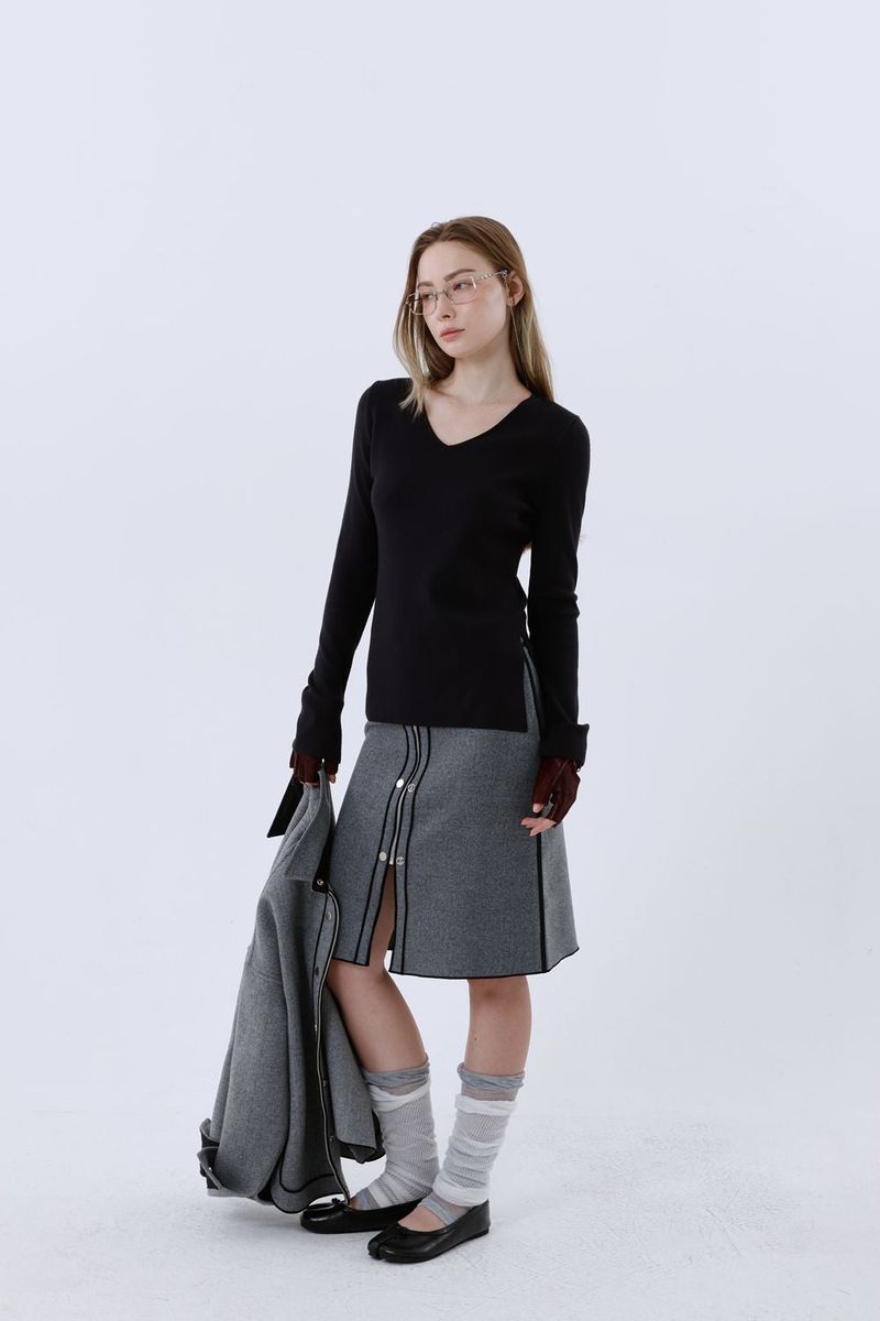 WOOL BLEND MIDI SKIRT_MELANGE GREY