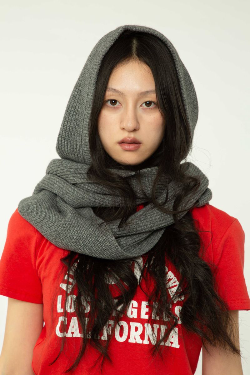 Yak Wool Ribbed Hooded Scarf