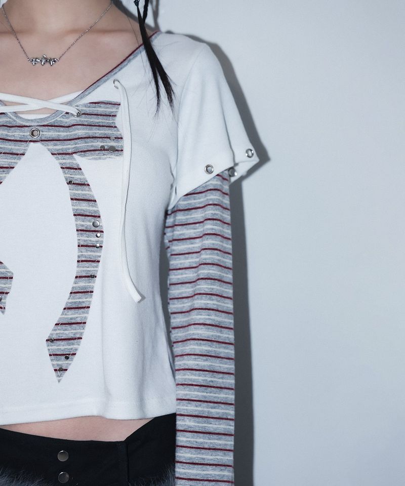 punky bow layered tee - ivory