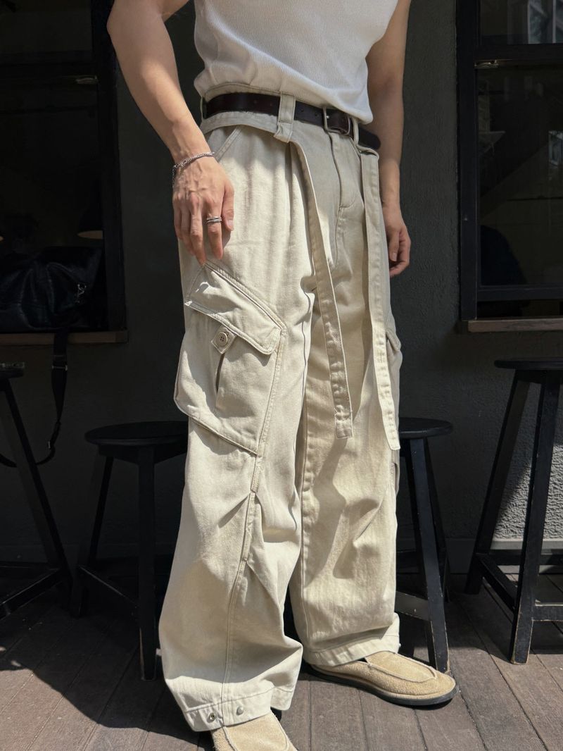 Belted cut line dying cargo pants