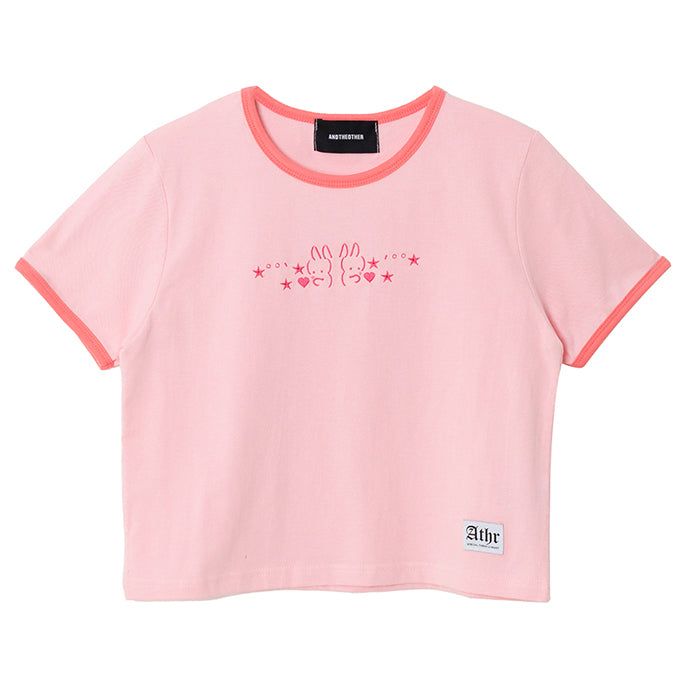 PINK RABBIT EMOJI CROP T-SHIRT