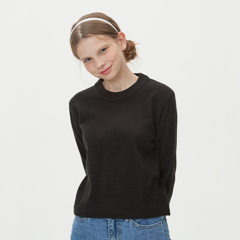 ROUND NECK WOOL KNIT_BLACK