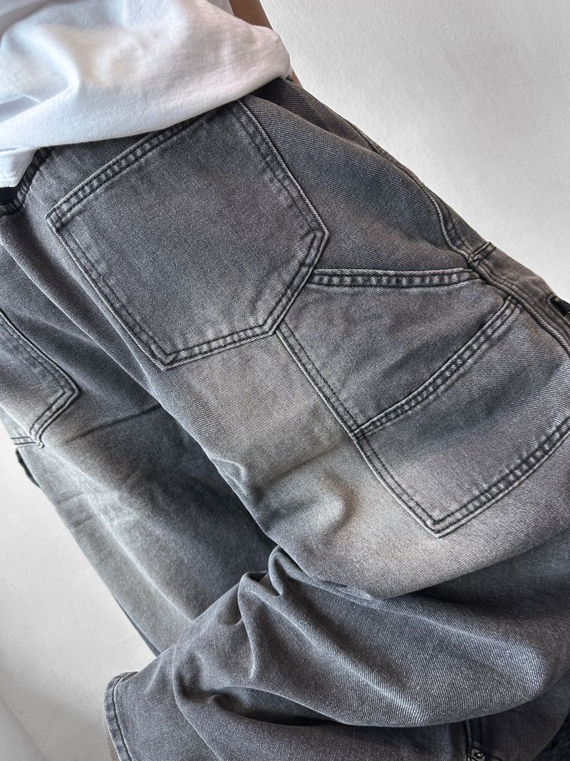 Kuchi Side Carpenter Zip Wide Balloon Pants 3color