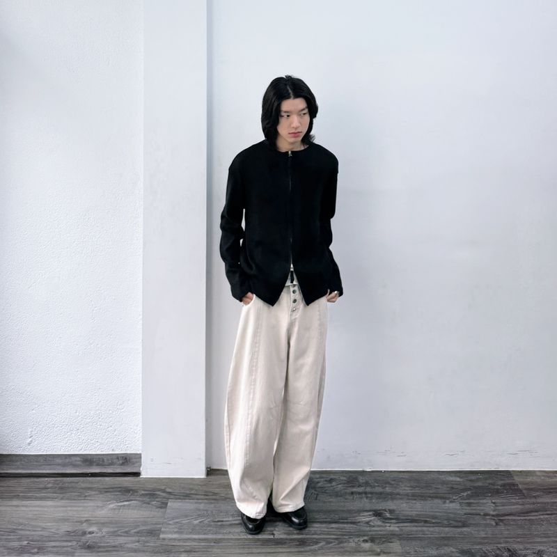 Zip-Front Collarless Knit