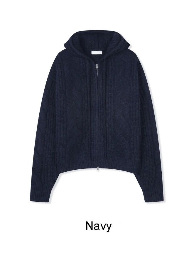 Ruin Heavy Wool Knit Hooded Zip-Up