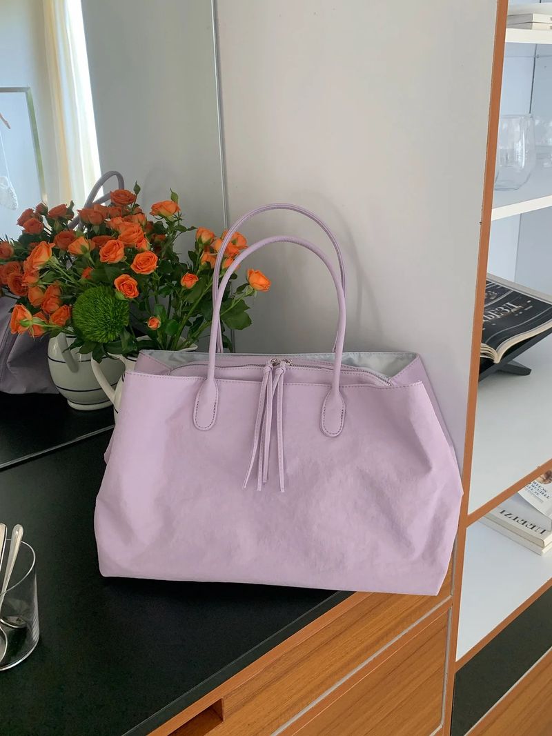 Color Block Nylon Multi-Pocket Large Tote Bag