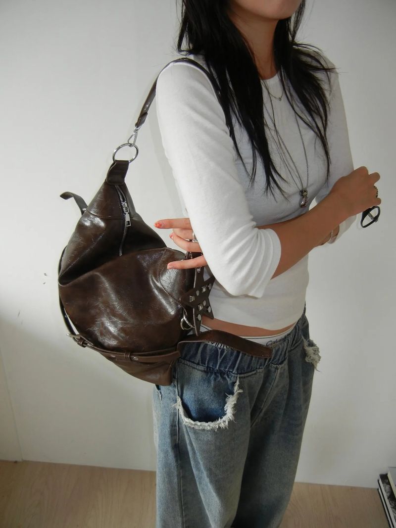 Belted Strap Stud Star Cross Shoulder Bag