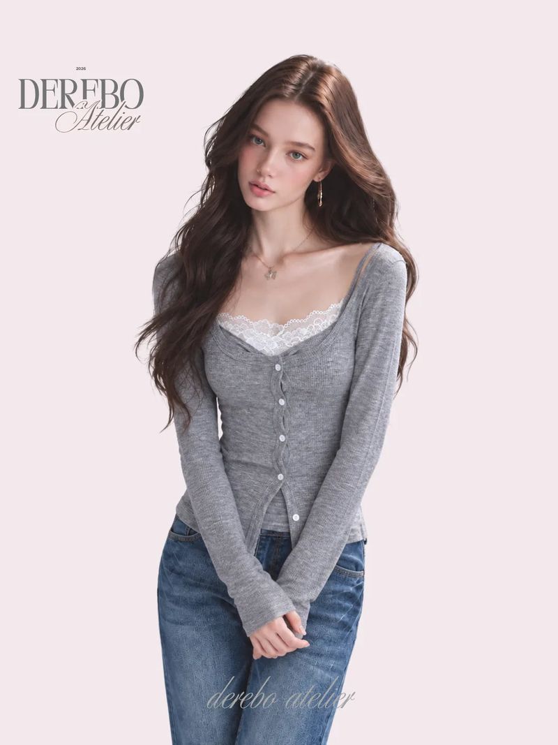 dereborujo（ドレボルゾー）の「Ria lace layered cardigan long-sleeve  top（Tops）」
