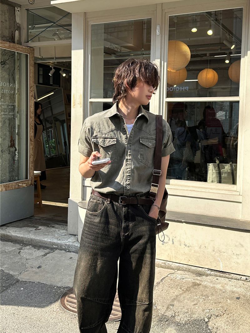 LMN Vintage Western Roll-Up Short-Sleeved Shirt (3 colors)