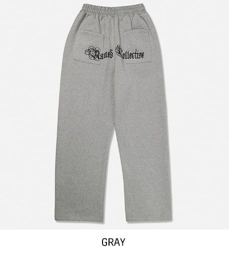 Arc Lettering Embroidered Brushed Over Sweatpants