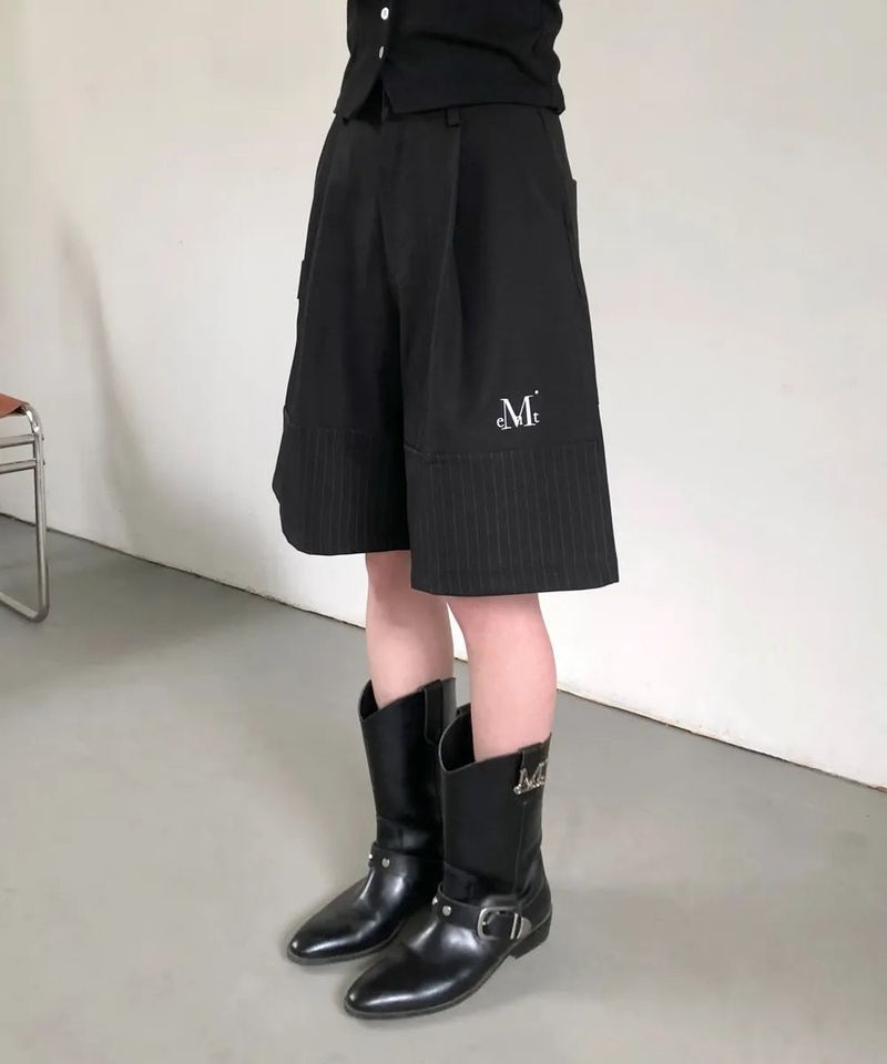 MUCENT（ムセント）の「MODENT ストライプ ワイドピンタックハーフパンツ（パンツ）」