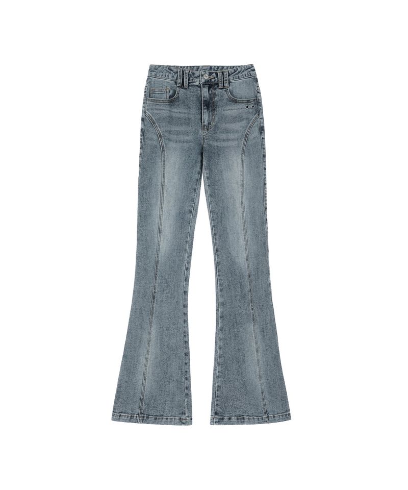 Curve Cut Bootcut Denim Pants - BLUE