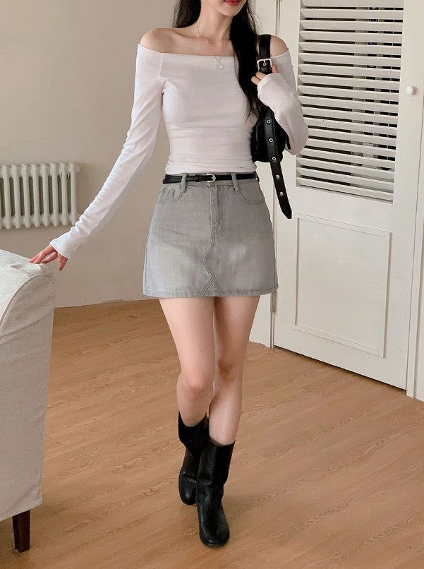 Light Washing Denim Mini Skirt (2color)
