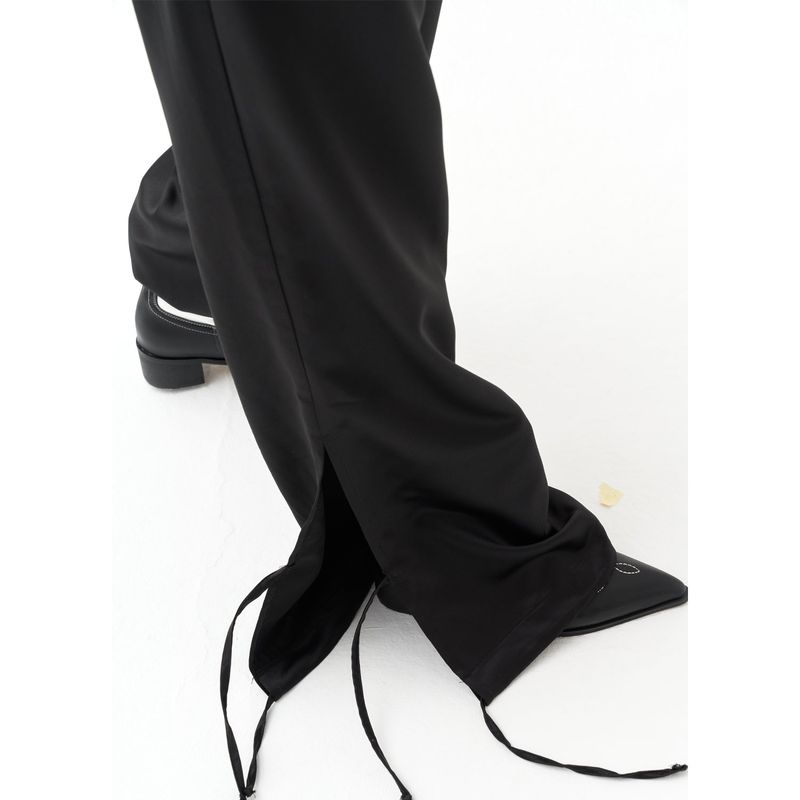 211-RIBBON SLIT SATIN PANTS
