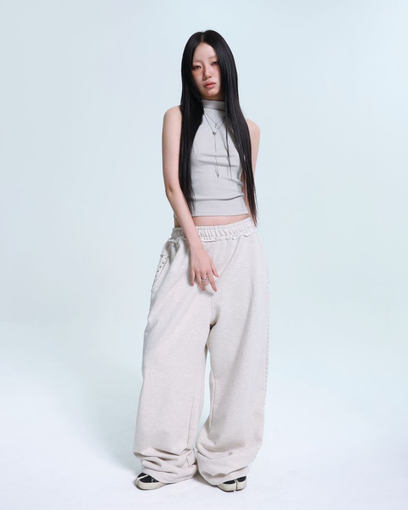 Line Stud String Sweatpants - Oatmeal