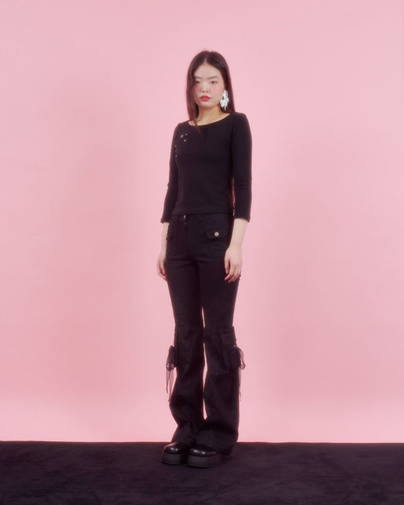BACK RIBBON STUD T SHIRTS [3colors]