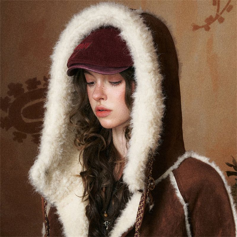 Flower Button Duffle Shearling Coat