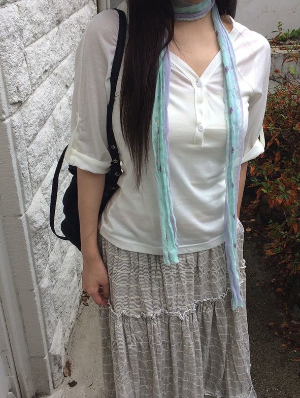Saego Frill Check Midi Skirt