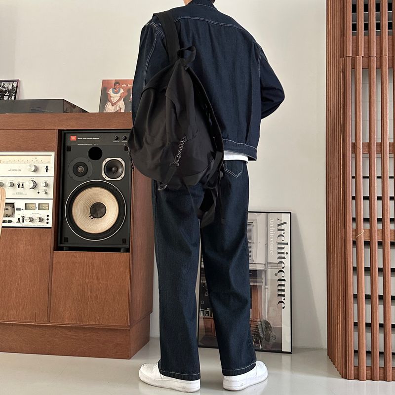 LMN log Oversized fit stitch denim setup jacket (2 colors)