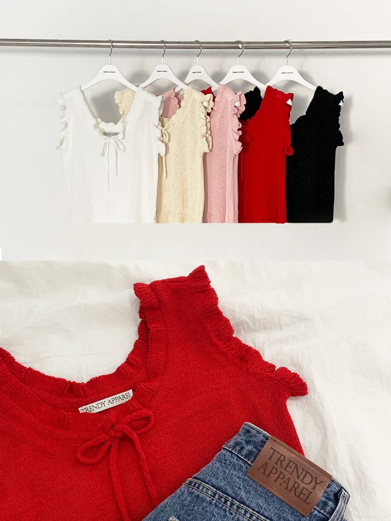 TRENDY APPAREL（トレンディー アパレル）の「[MADE] CHEHVフリルニットノースリーブ（トップス）」