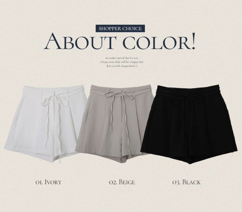 Solid Pintuck Strap Slacks Half Pants (3color)