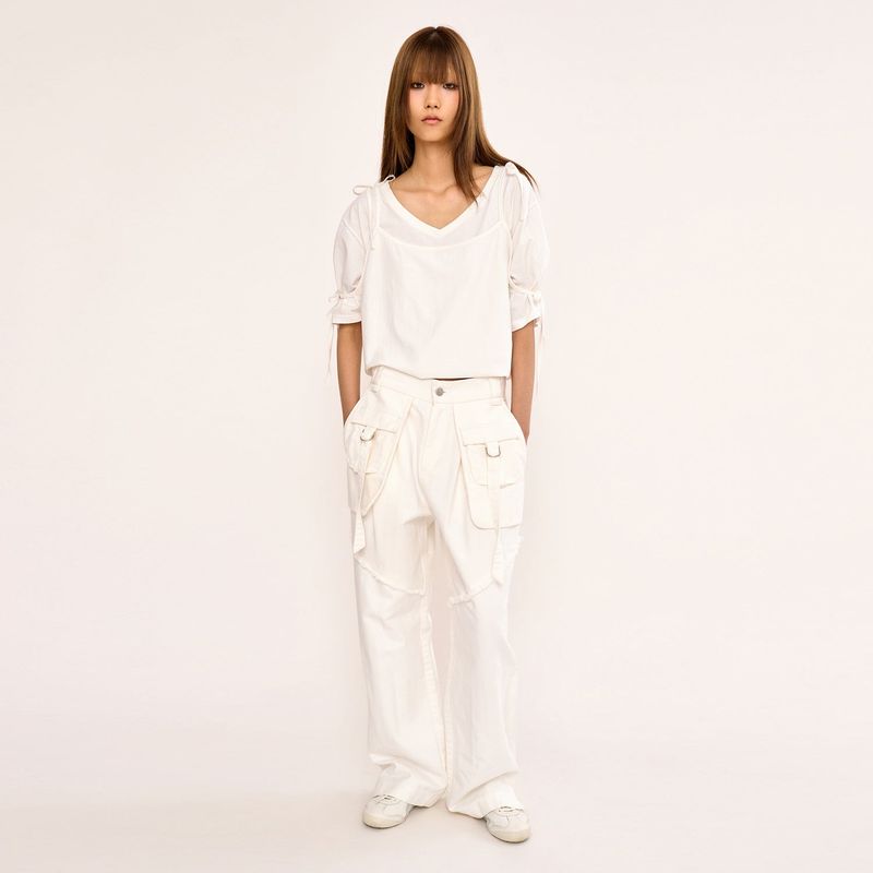 Layered Pocket Pant - White