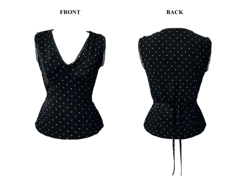 French Dot V-Neck Sleeveless Blouse