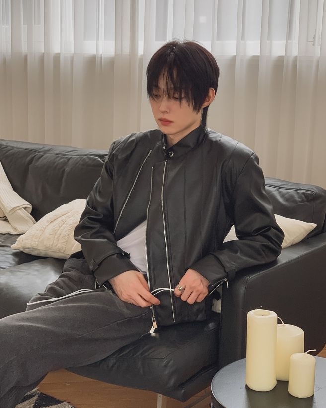 ジェロン ダイアゴナル ジッパー レザー ライダー ジャケット