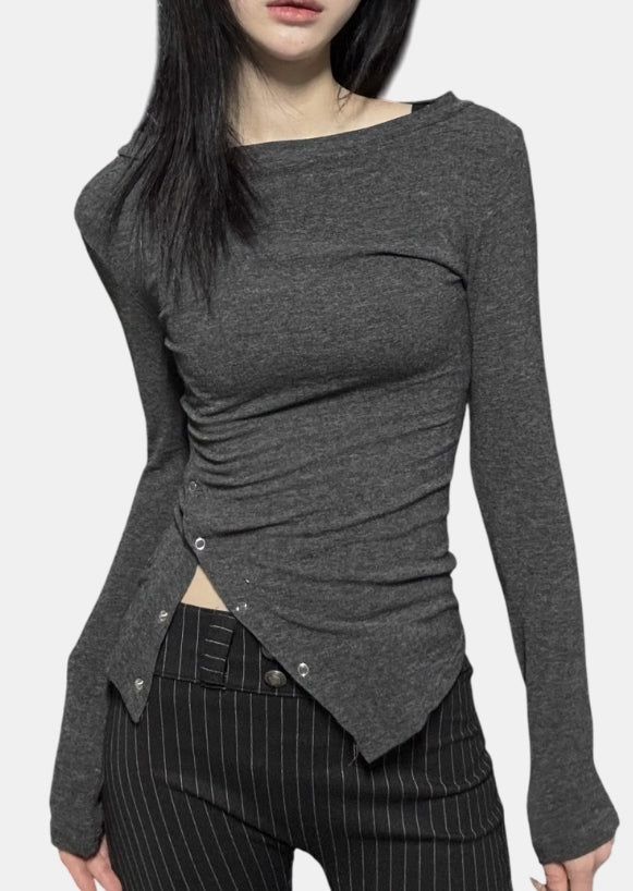 スナップスリム長袖Tシャツ