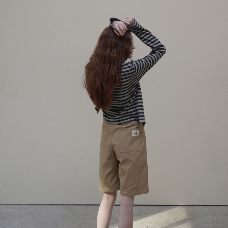 Khaki Toggle Patch Stripe Cardigan