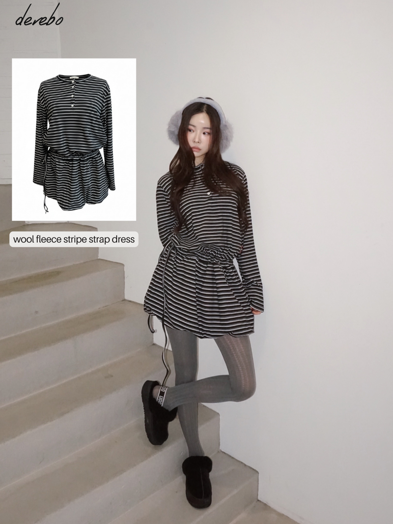 dereborujo（ドレボルゾー）の「wool fleece stripe strap pumpkin dress（Dresses）」