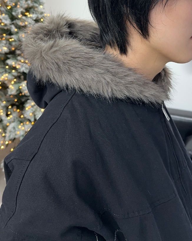 Rat Fur Hooded Bomber Jacket