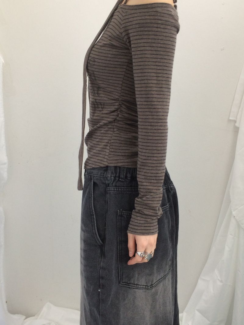 striped tie-neck top