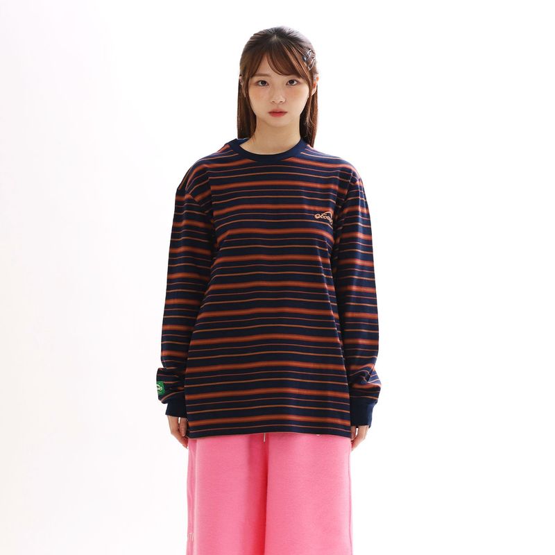 OFCOURSEWHYNOT（オブコースワイノット）の「ハッピーラインズ ロングスリーブTシャツ_ネイビー（トップス）」
