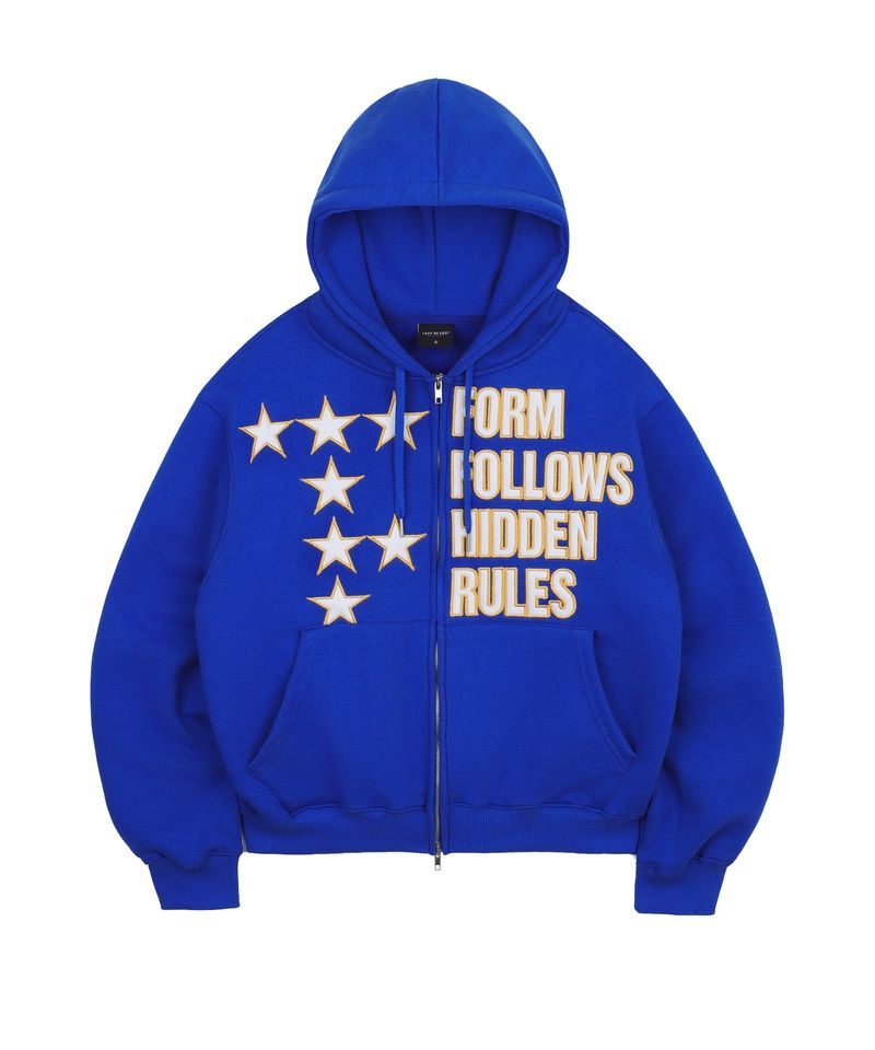 Star Lettering Patch Hoodie Zip-Up - Blue