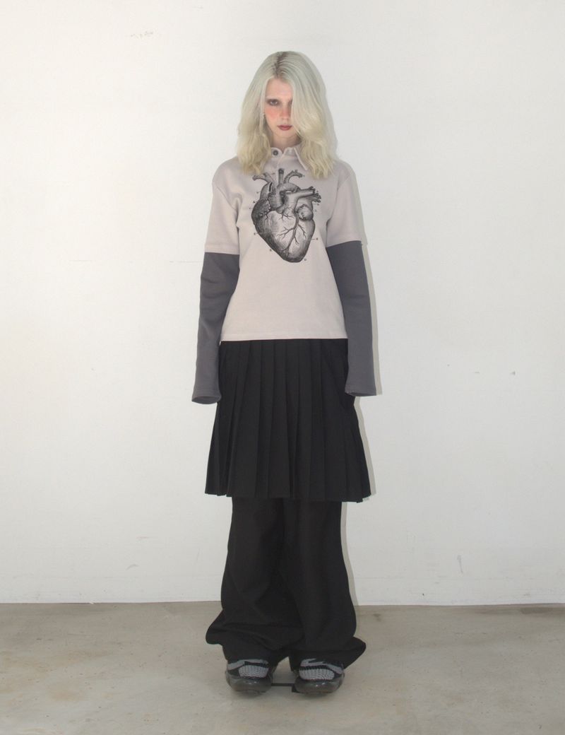 Heart PK layered long sleeve GRAY