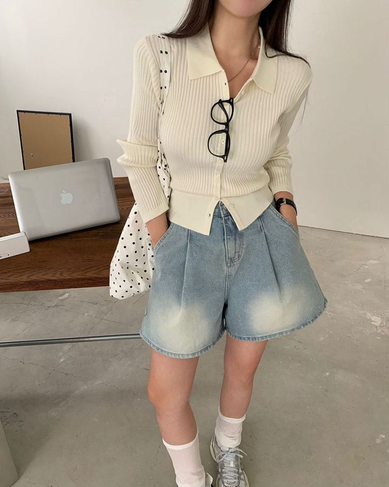 [BELLIDE MADE] Pintuck A-line denim shorts