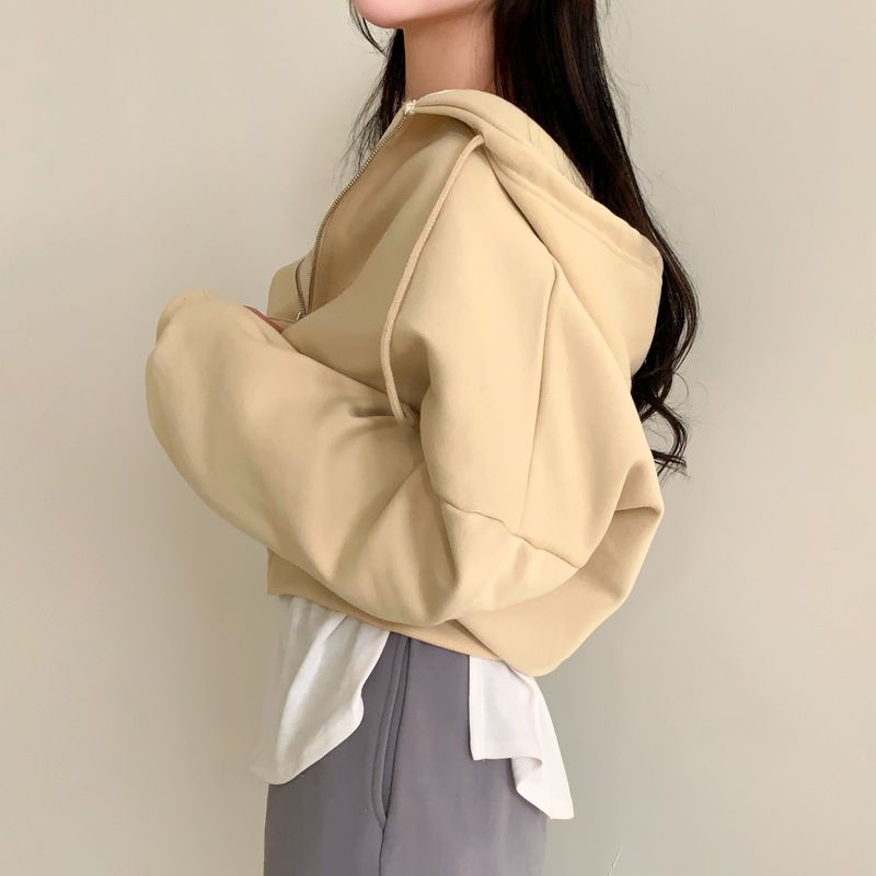 [Bellide made] embroidery napping hood zip-up