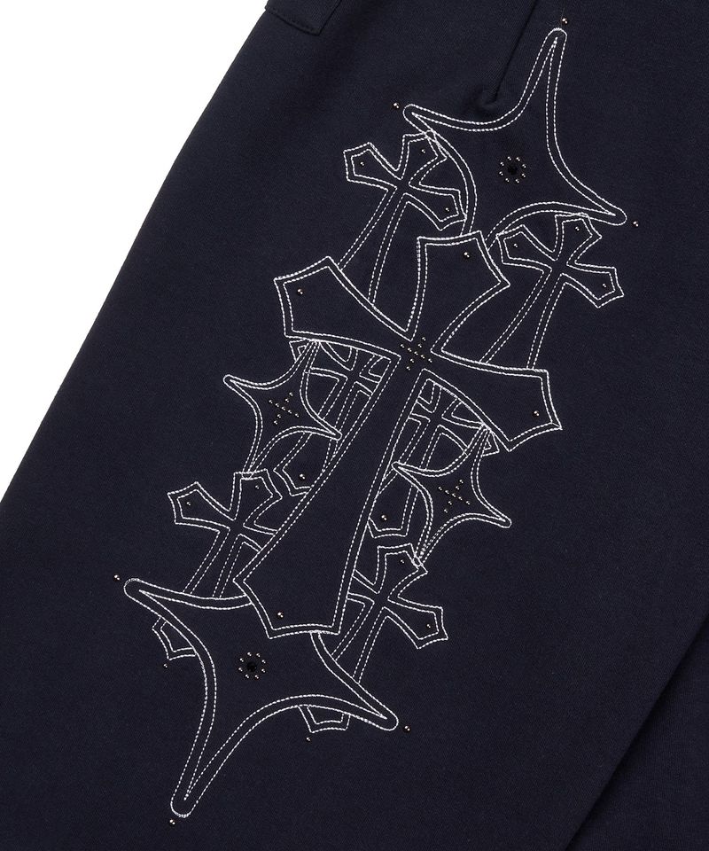 Stud Needle Walk Bermuda Sweat Pants - Navy