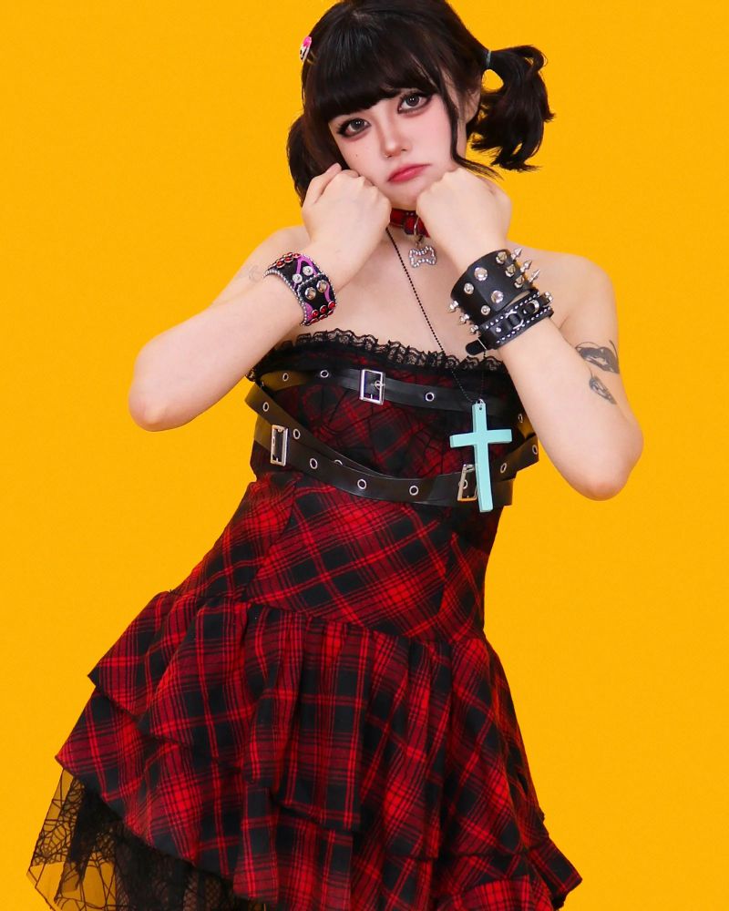 punk spider red top dress