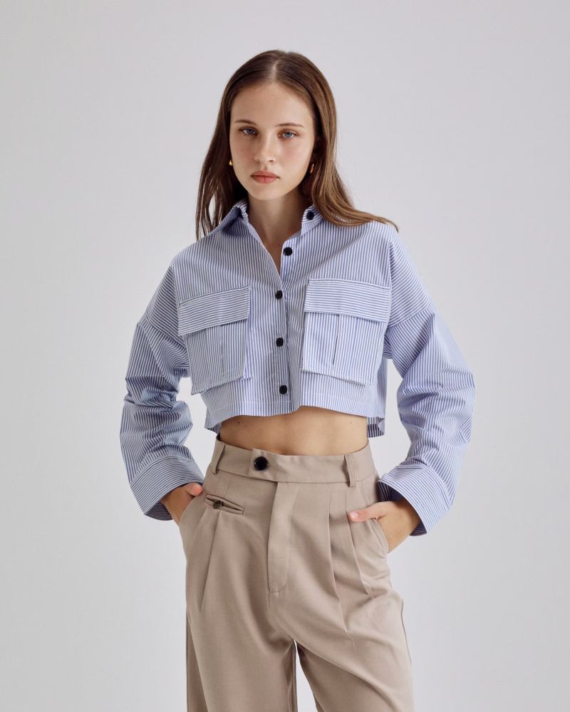 EVIE mia OVERSIZED CROPPED SHIRTS STRIPE BLUE