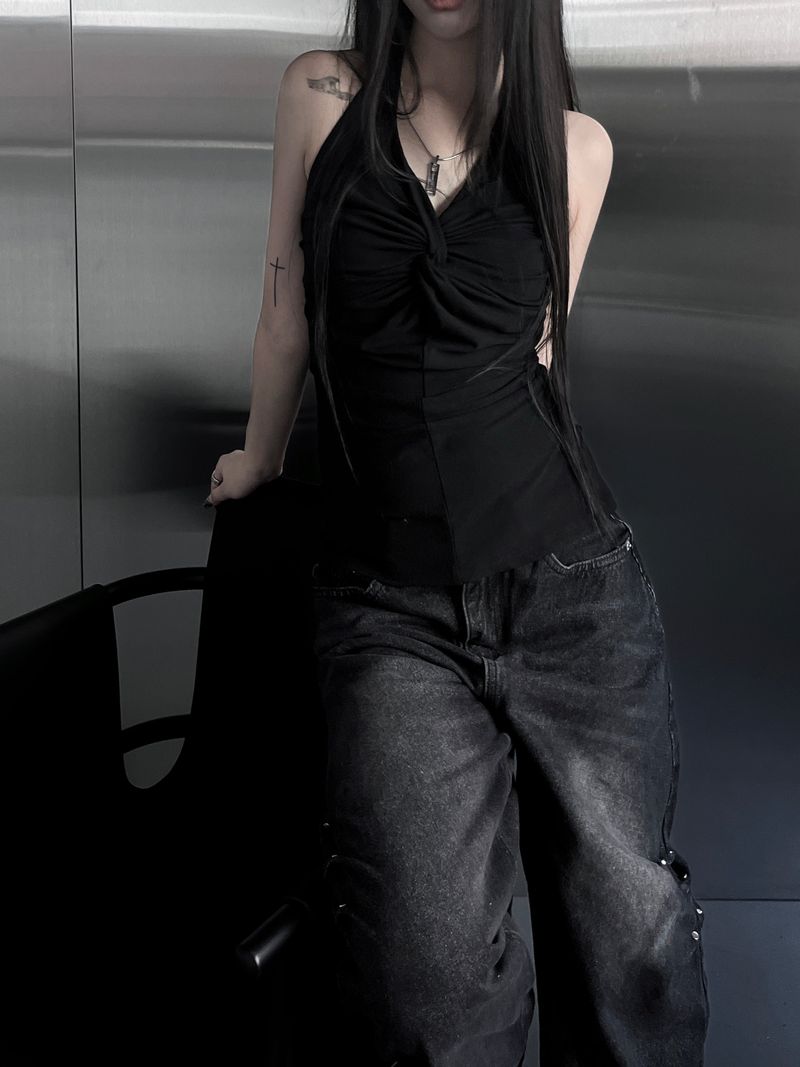 owl halter neck twist sleeveless (2color)
