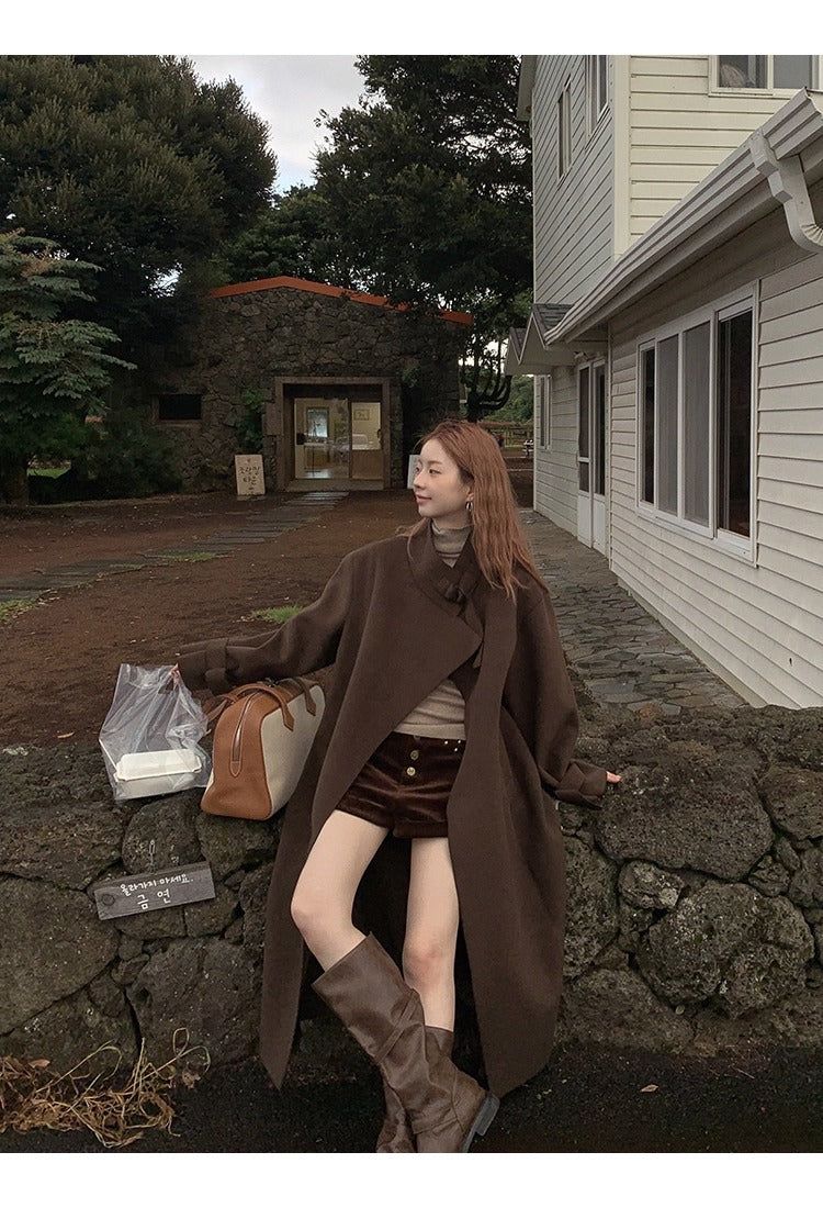 dark brown wool handmade long coat