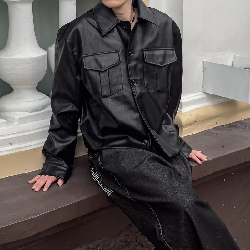 Mark Pocket Short Leather Jacket