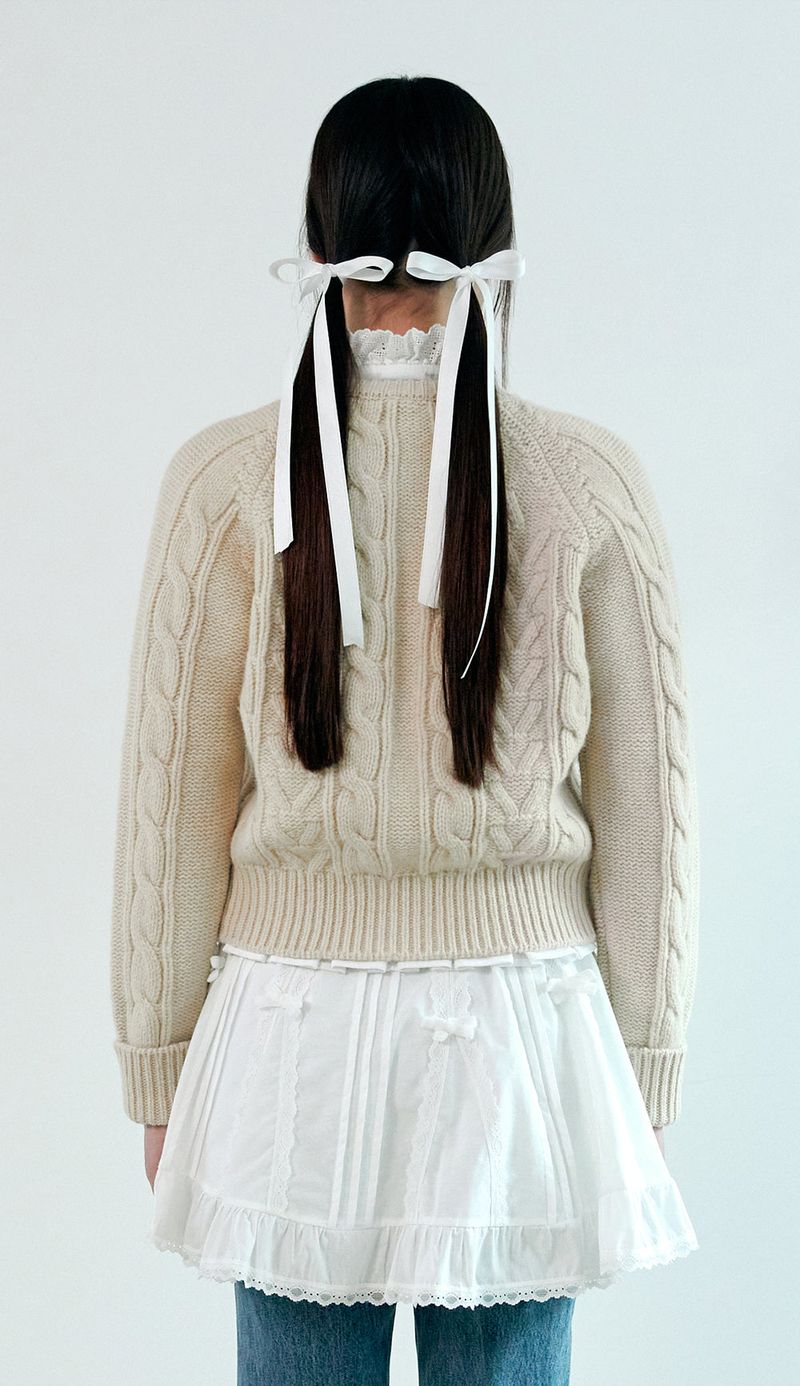 ribbon wool cable cardigan_ivory